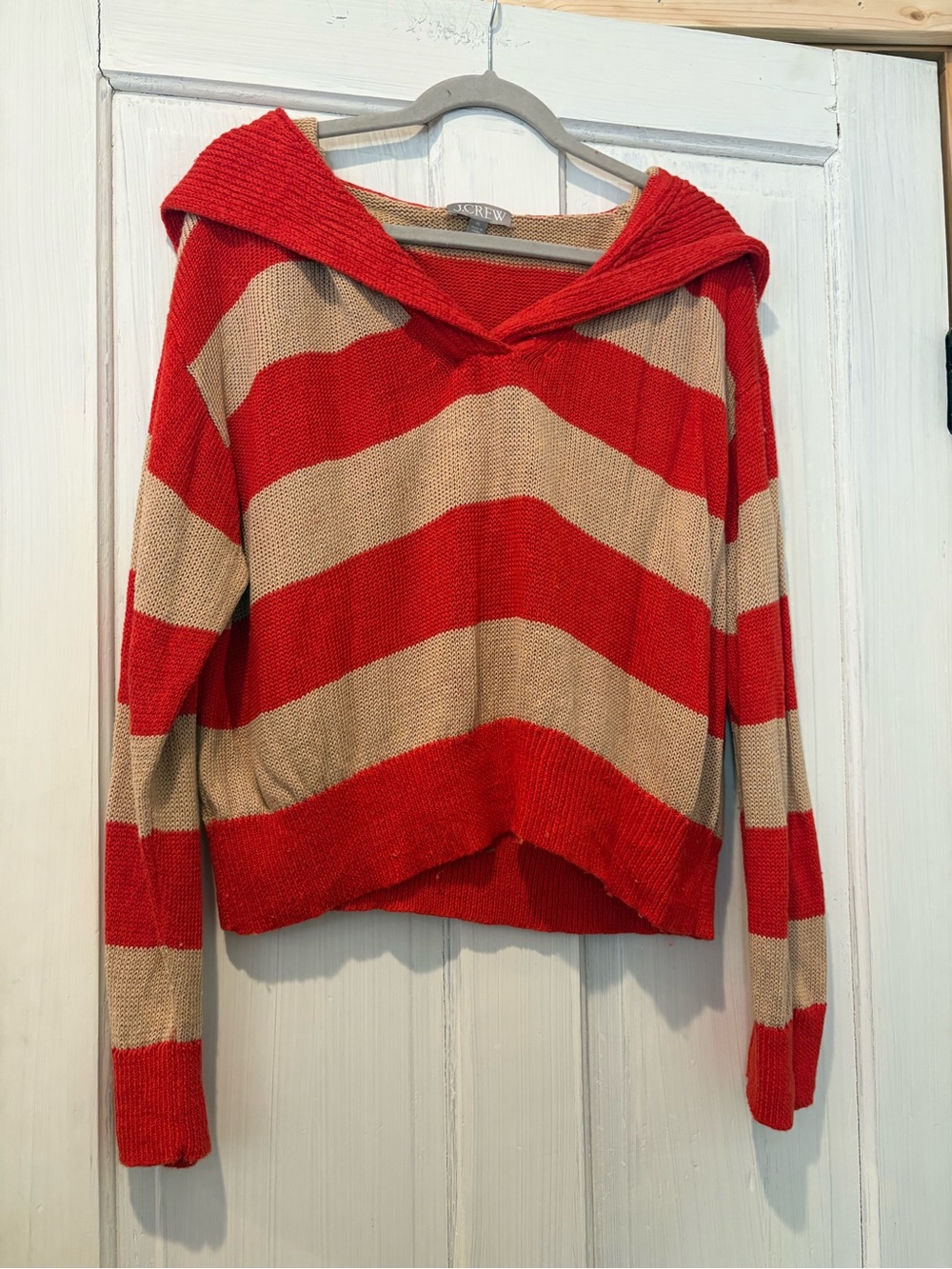 J. Crew Red and Tan Striped collared  Sweater